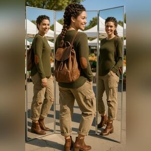 Preppy 2X Farmhouse Crew Neck Equestrian Cotton Waffle Knit Elbo Patch Pullover